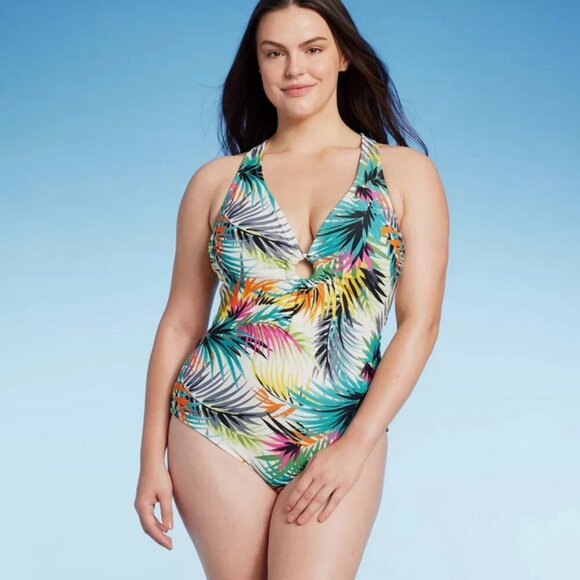Shade & Shore Other - Plunge Ring Detail One Piece Swimsuit - Shade & Shore™ Multi Tropical Print S